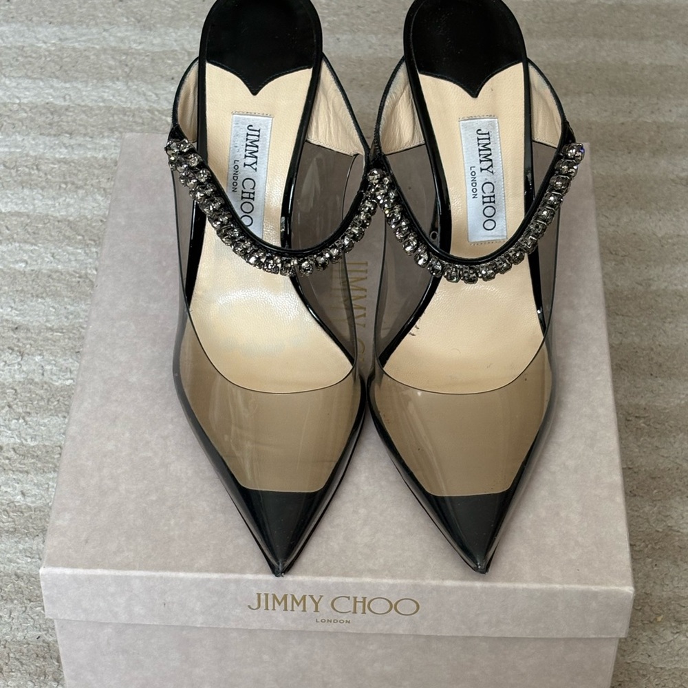 Jimmy Choo Smoky Black Heels with Crystal Strap - Picture 3 of 7